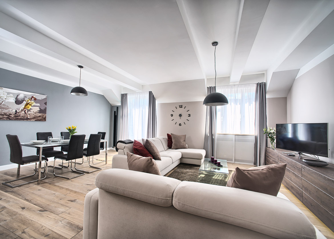 Spacious living room in the Art Residence Krocinova apartment number 52