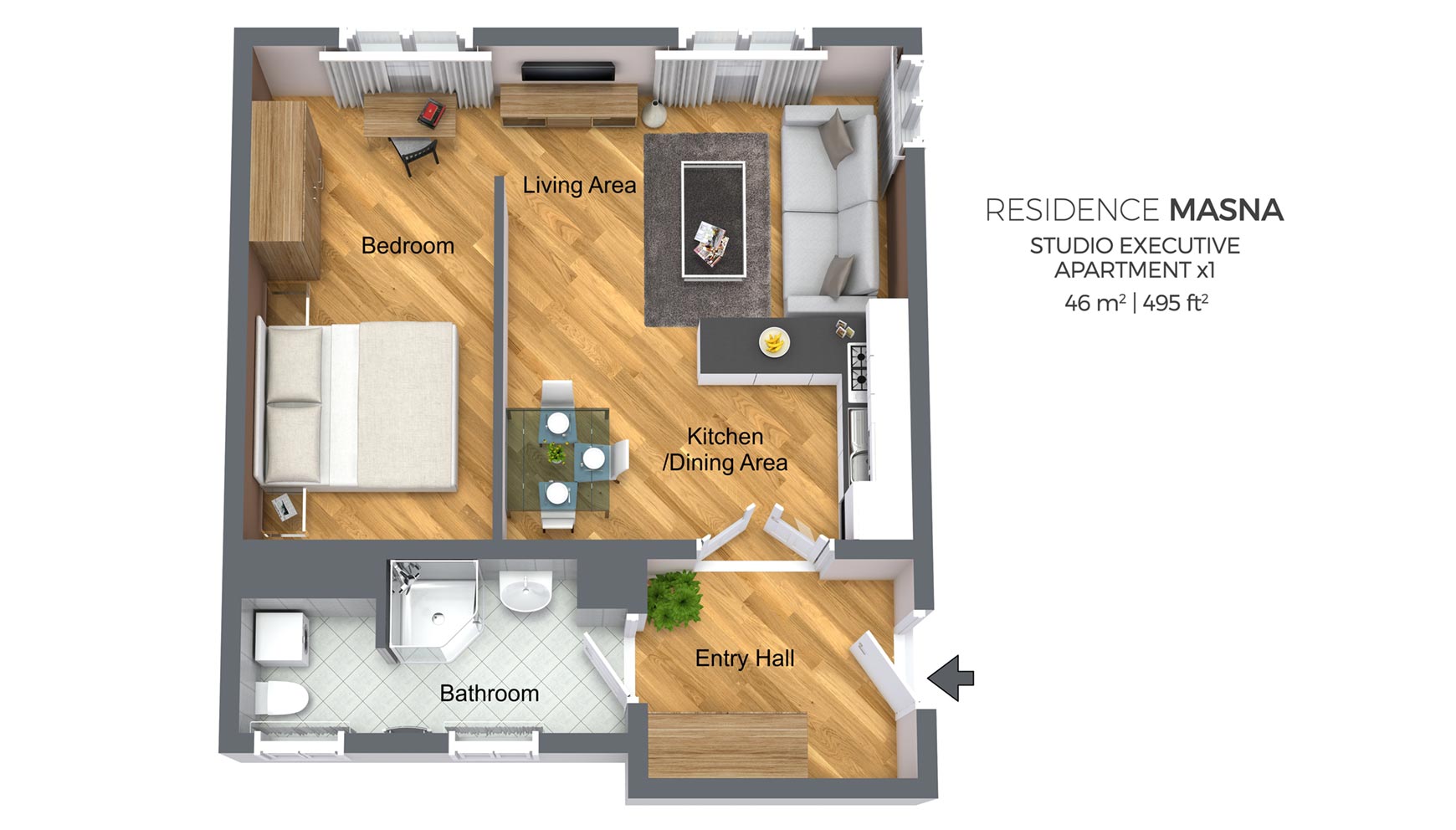 Studio Apartment Type 1 Residence Masna