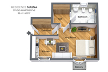Floorplan of a studio apartment type 2 in Residence Masna